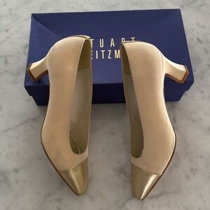 Stuart Weitzman Cream and Gold Heels Cappy Hi Champagne